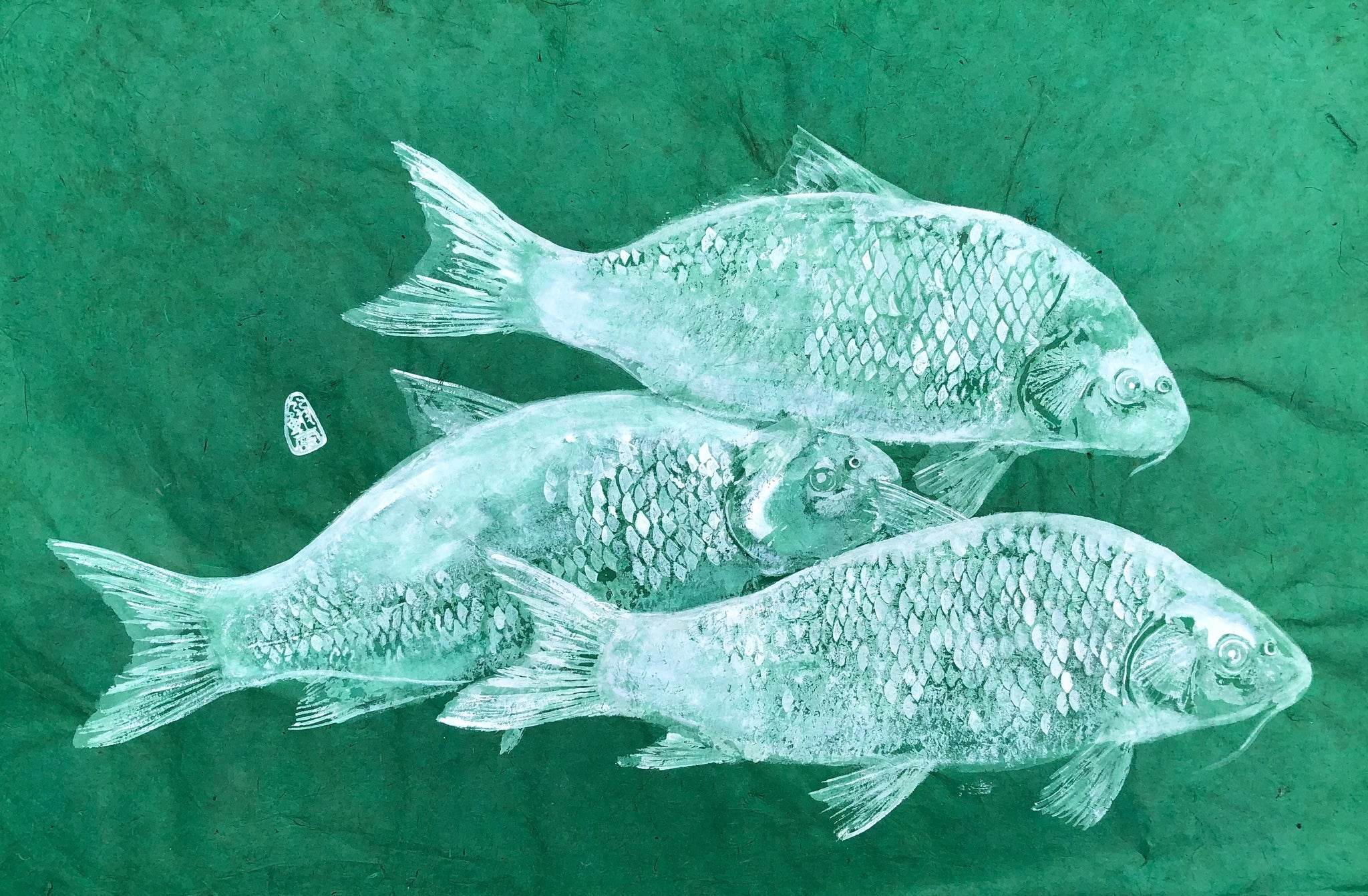 Three Carp on Green